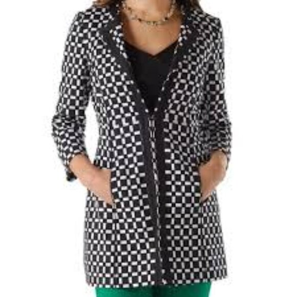 White House Black Market Jackets & Blazers - White House Black Market Geo Print Jacquard Topper Women's Size 6 EUC